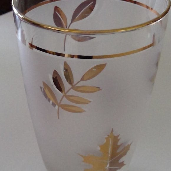 Vintage MCM Libbey Gold Foliage frosted leaf pattern glasses - Picture 11 of 12